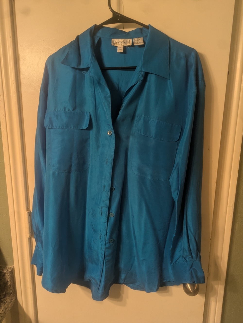 Christie & Jill Teal Satin Blouse